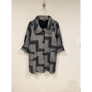 Damee Jacket Womens Large Geometric Pattern 3/4 Sleeve Textured Pockets